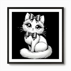 Cute Cat With Bow Art Print