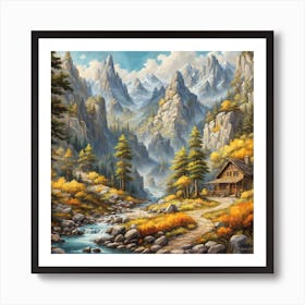 Cabin In The Mountains Art Print