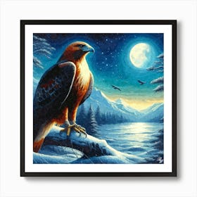 Oil Texture Abstract Hawk In Winter Sky 5 Art Print