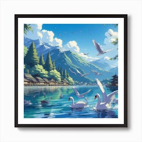 Swans In The Lake Art Print