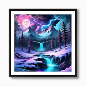 Winter Landscape With Waterfall 1 Art Print