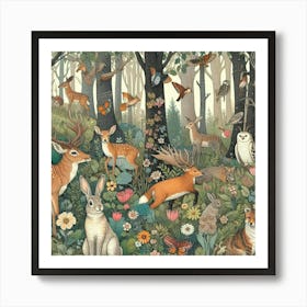 Woodland Animals Art Print