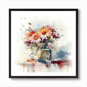 Watercolor Flowers In A Vase Art Print