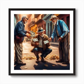 Three Old Men With Money Art Print