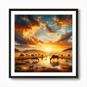 Sunset In The Savannah Art Print