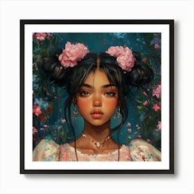 Waifu - Asian Girl With Flowers 1 Art Print