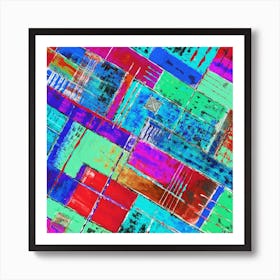 Abstract Cool Colored Diagonal Patch Work Pattern Design Art Print