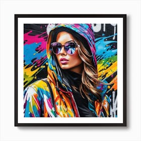 Girl In Colorful Hoodie Art Print