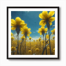 Yellow Flowers In Field With Blue Sky Sf Intricate Artwork Masterpiece Ominous Matte Painting Mo (4) Art Print