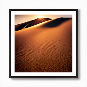 A Windswept Desert Dune Its Ridges Casting Dramatic Shadows In The Fiery Setting Sun (3) Art Print