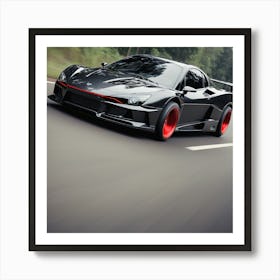 Black Sports Car Driving Down The Road Art Print