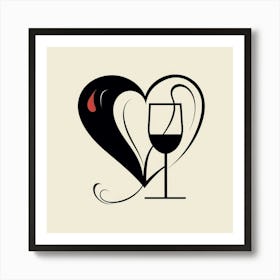 Red & Black Wine Glass Heart 1 Art Print