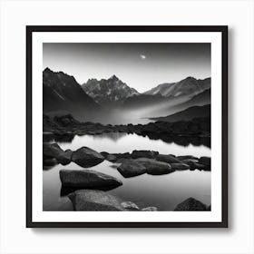 Black And White Mountain Landscape 2 Art Print