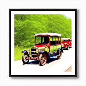Antique Cars On The Road Art Print
