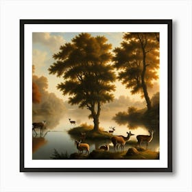 Deer By The River Art Print