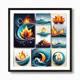 Flames And Waves Art Print