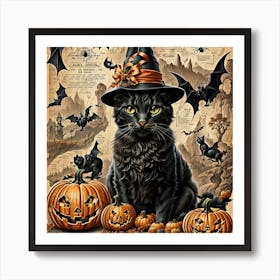 Witches And Pumpkins Art Print