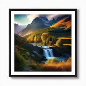 Waterfall In The Mountains 33 Art Print