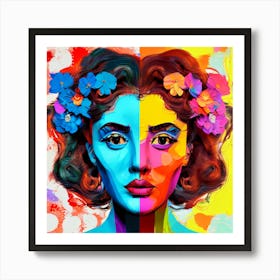 Colorful Woman With Flowers Art Print