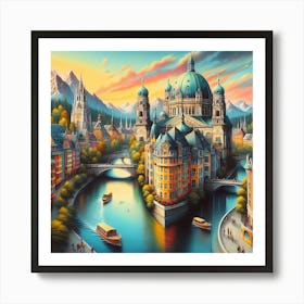 Cityscape Of Munich Art Print