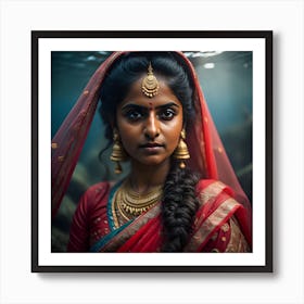 Indian Woman In Water Art Print