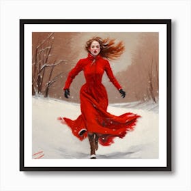 Woman In Red Dress Art Print