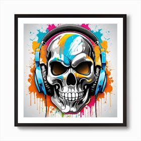 Skull With Headphones 14 Art Print