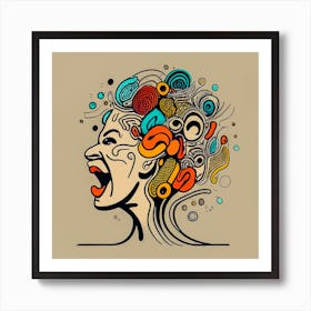 Shouting Girl, One Line, Digital Art Art Print