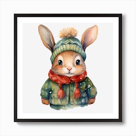 Winter Bunny Watercolor Painting Affiche