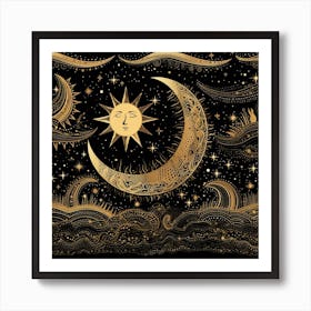 Moon And Stars 10 Art Print