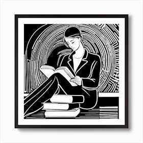 Just a girl who loves to read, Lion cut inspired Black and white Stylized portrait of a Woman reading a book, reading art, book worm, Reading girl, 194 Art Print