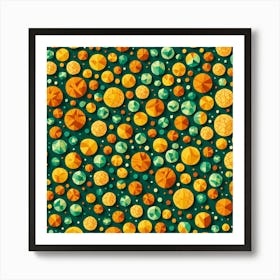 Green And Orange Diamond pattern, A Pattern Featuring Abstract Shapes And Mustard Rustic Green And Orange Colors, Flat Art, 127 Art Print