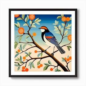 Russian Lubok Art, Bird On a Branch, folk art, 110 Art Print