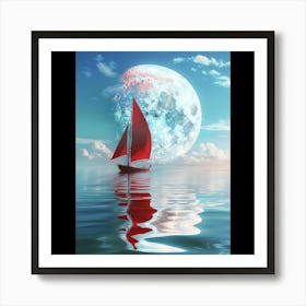 Sailboat In The Moonlight Art Print