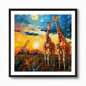 Giraffes At Sunset 29 Art Print