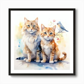 Two Cats And A Bird 3 Art Print