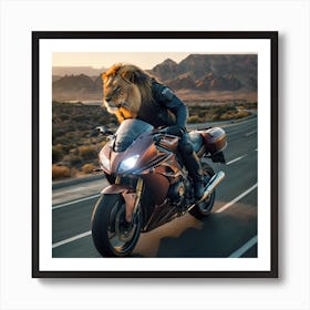 Lion On A Motorcycle 2 Art Print