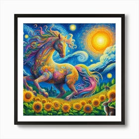 Horse In The Sky With Starry Night 2 Art Print