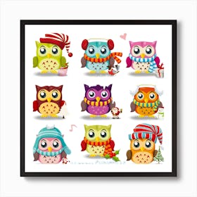 Cartoon Cute Owl Vector Poster