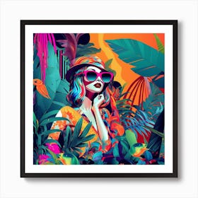 Colorful Girl In The Jungle Art Print