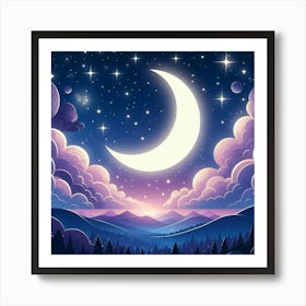 Night Sky With Moon And Stars 1 Art Print