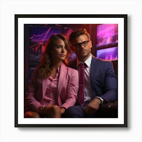 Young Business Couple At Night Art Print