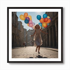 Happy Girl With Balloons Art Print