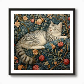 Cat In Roses Art Art Print