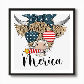 Hot Trend Merica Cow Cute Highland Cow With Bandana Usa Art Print