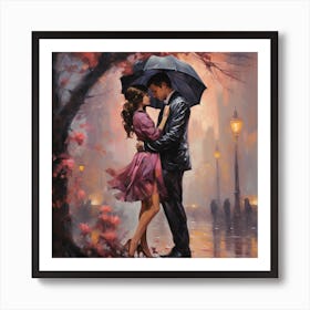 Kissing Under An Umbrella Art Print