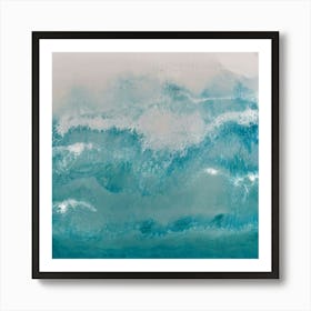 Soft Sea Spray - A calming and atmospheric artwork that captures the gentle beauty of ocean waves as they kiss the shore, evoking a sense of tranquillity, inviting viewers to immerse themselves in the sights and sounds of the sea. Art Print