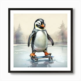 Penguin Skateboarding 1 Art Print