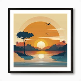 Sunset In The Jungle Art Print
