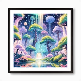 A Fantasy Forest With Twinkling Stars In Pastel Tone Square Composition 312 Art Print